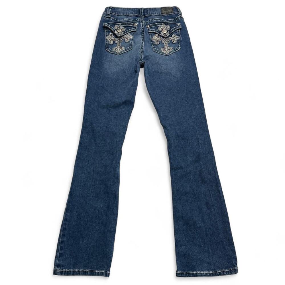 Y2K Low Rise boot cut  Jeans Cross Embroidery on Back Pockets Size 3 Soundgirl